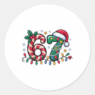 Sticker Rond 67 Meme de Noël Six Sept Xmas Drôle Garçons Filles