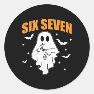 Sticker Rond 67 Meme Drôle Fantôme Halloween Hanté 6 7 Six Sept