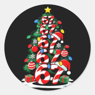 Sticker Rond 67 Mème Drôle Six Sept Noël Arbre Lumineux Xmas