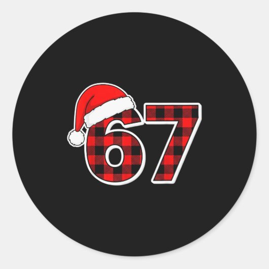 Sticker Rond 67 Meme Funny Christmas Red Plaid Xmas Pajamas Sla (Devant)