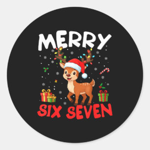 Sticker Rond 67 Meme Joyeux Six Sept Renne Noël Drôle Femmes