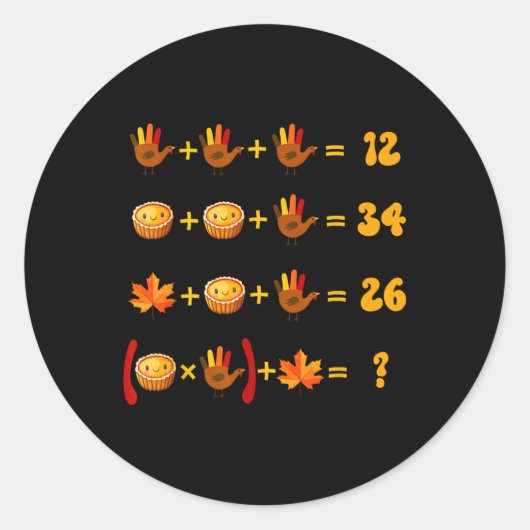 Sticker Rond 67 Meme Math énigme de logique de Thanksgiving (Devant)