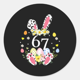 Sticker Rond 67 mème six sept 6 7 lapin léopard enfants drôle