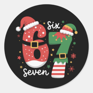 Sticker Rond 67 Mème Six Sept Elfe Chapeau de Noël Santa