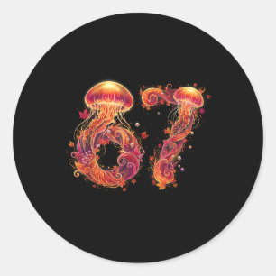 Sticker Rond 67 Meme Six Seven 6 7 Rétro Méduse Mer Océan Th