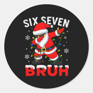 Sticker Rond 67 Meme Six Seven Bruh Dabbing Père Noël Drôle de