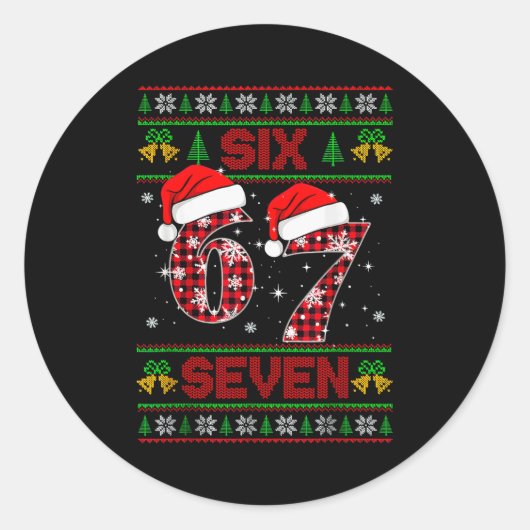 Sticker Rond 67 Meme Six Seven Noël Pull Ugly Pour Enfants (Devant)