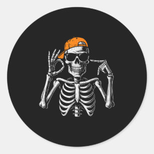 Sticker Rond 67 Meme Squelette Halloween Drôle Six Sept Tendanc