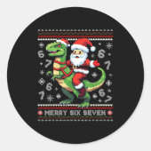 Sticker Rond 67 Merry Six Seven Santa T Rex Funny Ugly Christma (Devant)