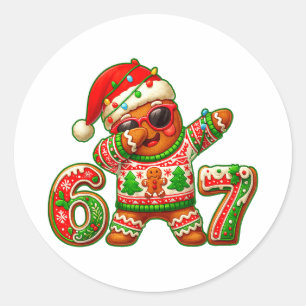 Sticker Rond 67 Noël 6 7 Mème Homme en pain d'épice Pyjama de N