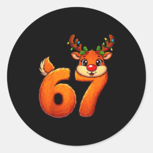Sticker Rond 67 Noël drôle de Renne Bruh Mème Pyjama Femme