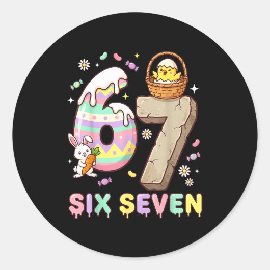 Sticker Rond 67 Pâques Six Sept Lapin Poussin Œuf de Pâques Drô (Devant)