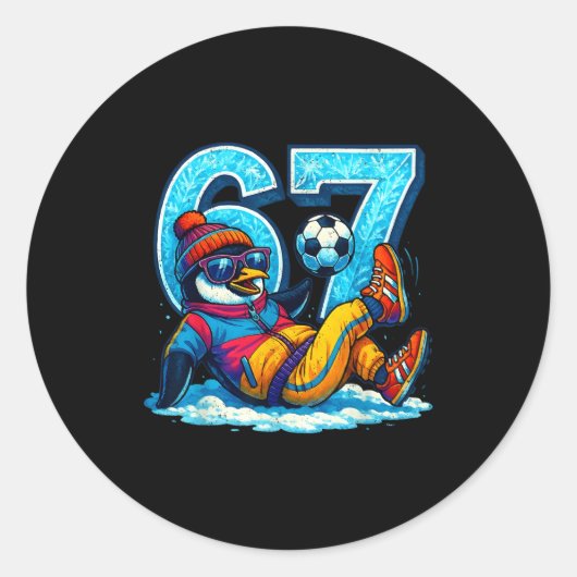Sticker Rond 67 Penguin Soccer Funny Winter Meme Gift  (Devant)