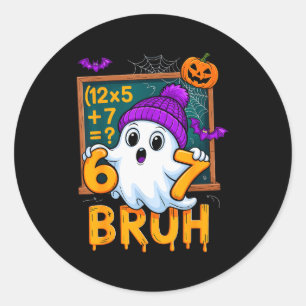 Sticker Rond 67 Prof Halloween Fantôme Six Sept Mème Humour Mat