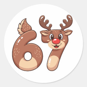 Sticker Rond 67 Renne de Noël Mème