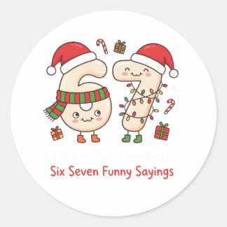 Sticker Rond 67 Santa Hat Christmas Six Seven Funny Sayings