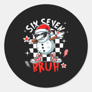 Sticker Rond 67 Six Seven Bruh Drôle Bonhomme de Neige Noël 6 7