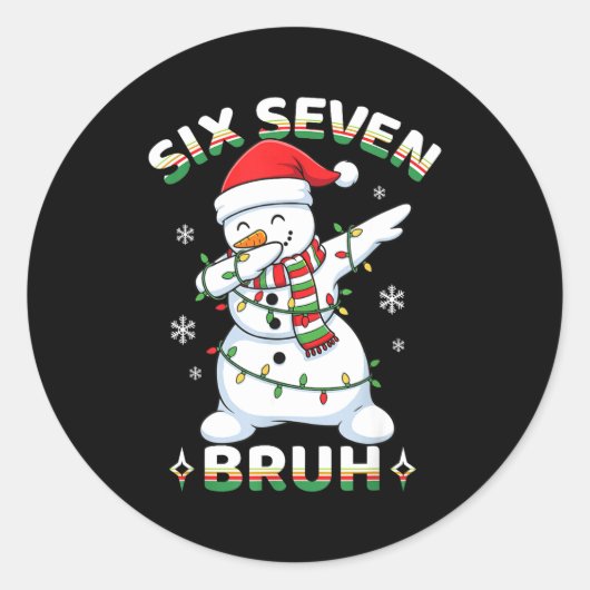 Sticker Rond 67 Six Seven Bruh Meme Funny Dabbing Snowman Chris (Devant)