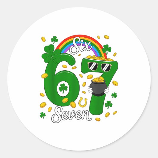 Sticker Rond 67 Six Seven Drôle 6 7 Mème Saint-Patrick Leprec (Devant)