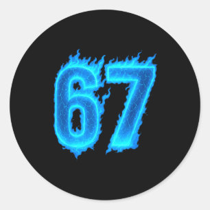 Sticker Rond 67 Six Seven Flamme Bleue Coloré Cool Drôle 6 7 Mo