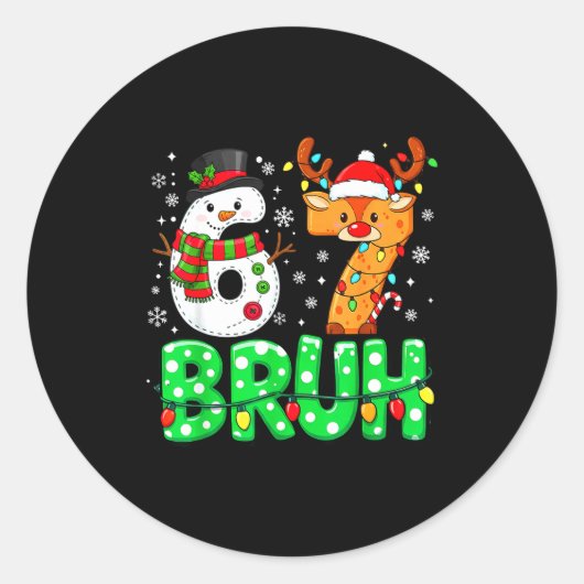 Sticker Rond 67 Six Seven Funny Snowman Reindeer Bruh 6 7 Meme  (Devant)