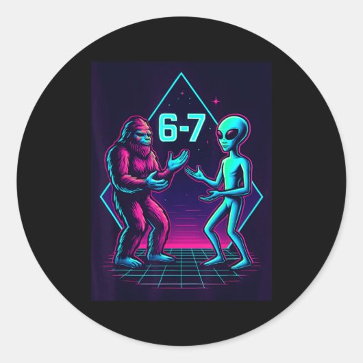 Sticker Rond 67 Six Seven Meme Funny Bigfoot Alien Sasquatch Uf (Devant)
