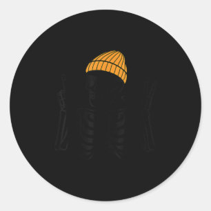 Sticker Rond 67 Squelette d'Halloween Signe de Paix Drôle Mème