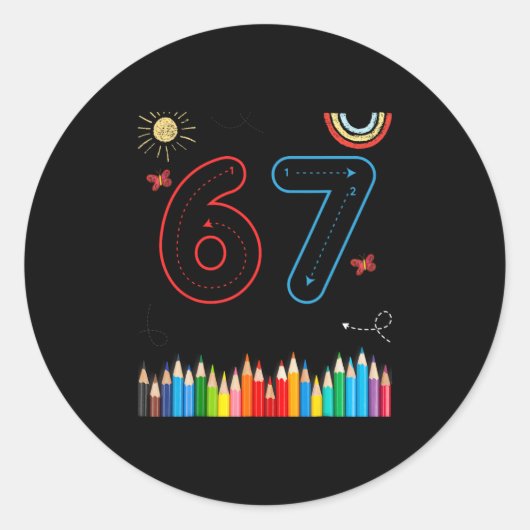 Sticker Rond 67 Tracing Funny Meme Elementary School Teachers  (Devant)