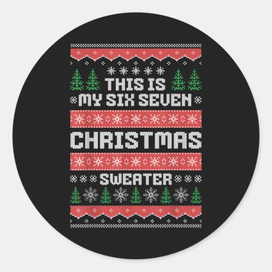 Sticker Rond 67 Ugly Christmas Sweater Six Seven Meme Xmas Whit (Devant)