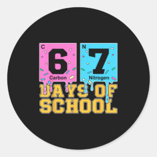 Sticker Rond 67e jour d'école enfants drôle meme six sept pério