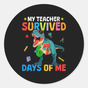 Sticker Rond 67e jour d'école mon professeur a survécu 67 jours