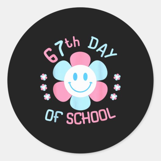 Sticker Rond 67th Day Of School Funny 100th Of School Students (Devant)
