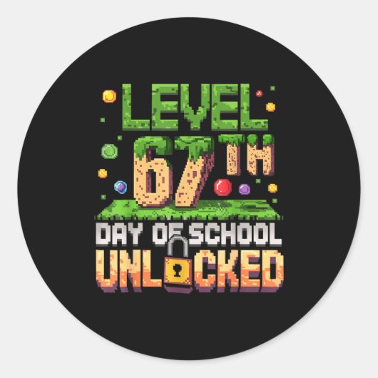 Sticker Rond 67th Day Of School Gamer Level Unlocked 100 Days O (Devant)