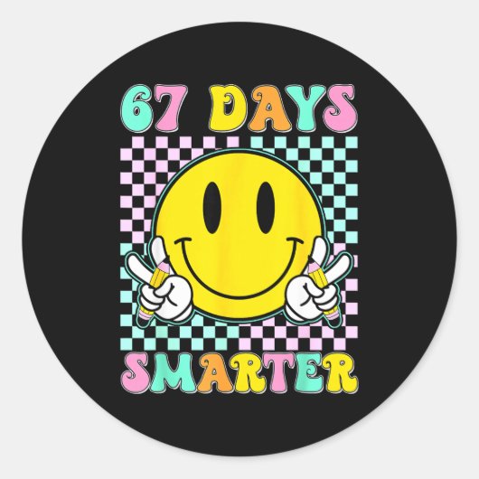 Sticker Rond 67th Day Of School Shirt 67 Days Smarter Teacher B (Devant)