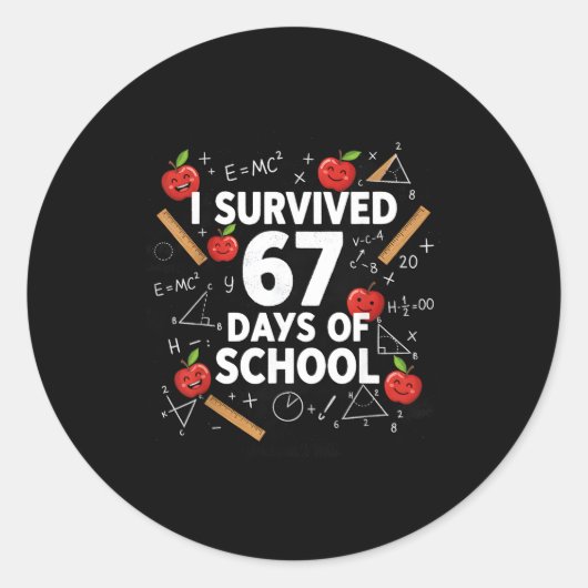 Sticker Rond 67th Day Of School Teacher Kids 67 Math Numbers 10 (Devant)