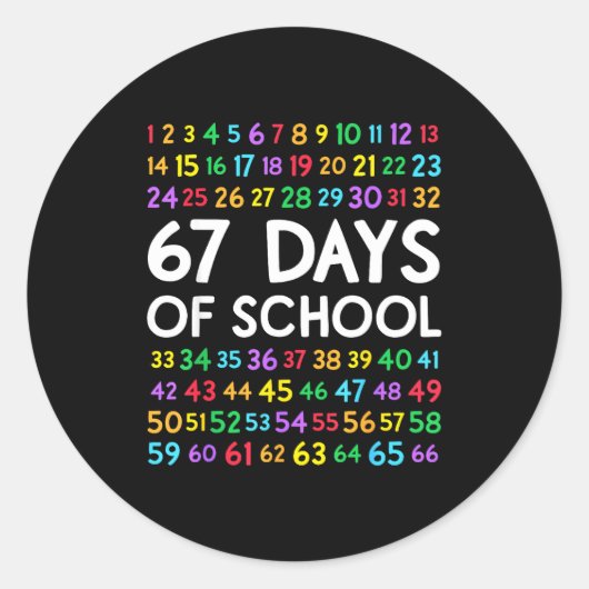 Sticker Rond 67th Day Of School Teacher Kids 67 Math Numbers 10 (Devant)