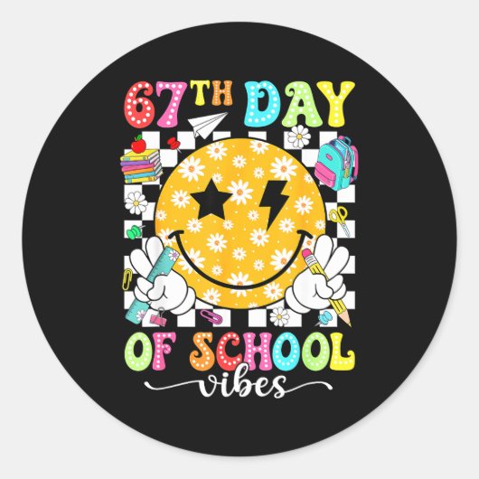 Sticker Rond 67th Day Of School Vibes 67 Days Smarter Teacher B (Devant)