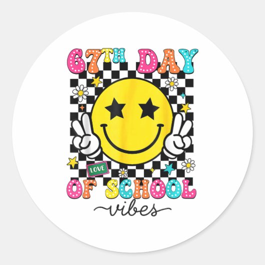 Sticker Rond 67th Day Of School Vibes 67 Meme Cute Smile Face 6 (Devant)