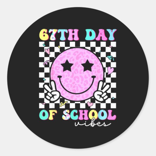 Sticker Rond 67th Day Of School Vibes Smile Face 67 Six Seven M (Devant)