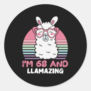 Sticker Rond 68e anniversaire Llamazing Llama 68 ans Anniversai