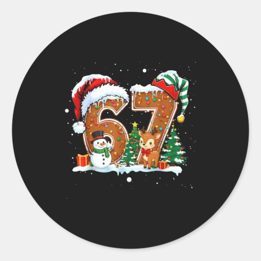 Sticker Rond 6-7 Christmas Gingerbread Funny Snowman Reindeer 6 (Devant)