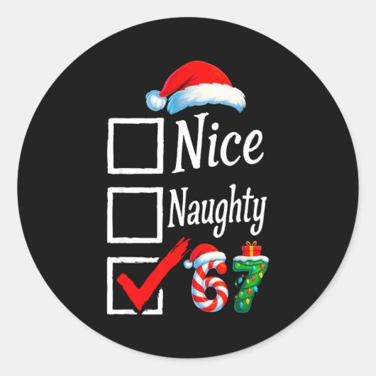 Sticker Rond 6 7 Meme Nice Naughty 67 Christmas Brain Rot Funny (Devant)