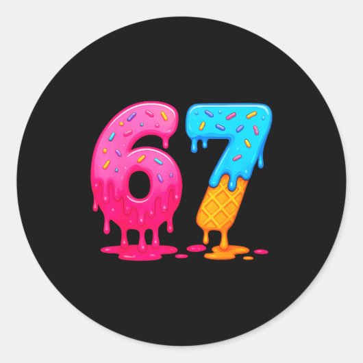 Sticker Rond 6 7 Meme Six Seven Ice Cream Drip (Devant)