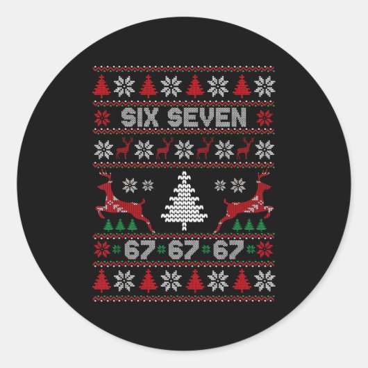 Sticker Rond 6 7 Meme Ugly Christmas Sweater 67 Six Seven Funny (Devant)