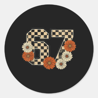 Sticker Rond 6 7 Retro Fall Meme Checkerboard Tee Haunted