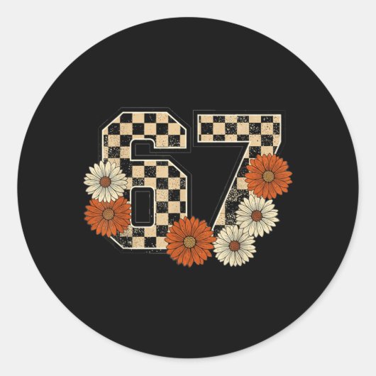 Sticker Rond 6 7 Retro Fall Meme Checkerboard Tee Haunted (Devant)