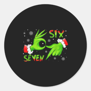 Sticker Rond 6 7 Six Sept Hand Gen Z Alpha Meme Argot Xmas Noël