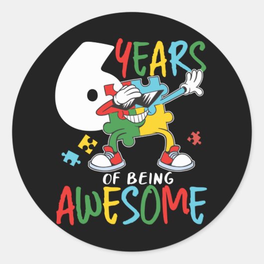 Sticker Rond 6 Anniversaire Garçon Ou Sensibilisation sur l'aut (Devant)