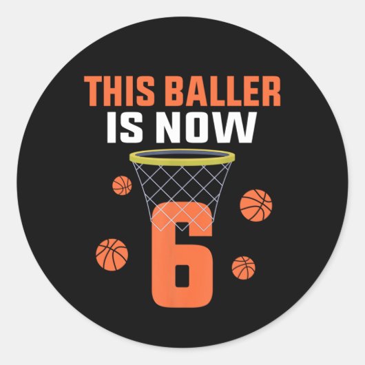 Sticker Rond 6 Ans 6e Anniversaire Basketball Cadeau Pour Garço (Devant)