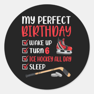 Sticker Rond 6 ans de hockey sur glace fête d'anniversaire 6e g